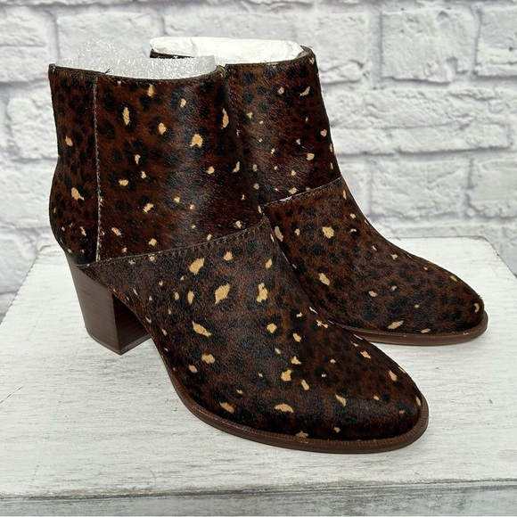 NWOT Madewell The Rosie Rich Brown Multi Mini Leopard Calf Hair Ankle Boots - Picture 7 of 16